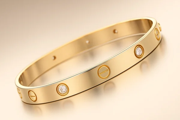 Elegant unisex gold bangle – side angle close-up