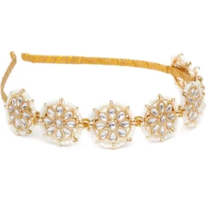 Gold kundan hairband with pearl and mirror work for women & Girls