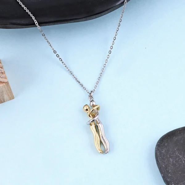 Gold and silver romantic couple hug pendant necklace for women & Girls