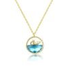 Gold Whale Pendant Necklace with Blue Ocean Gemstone