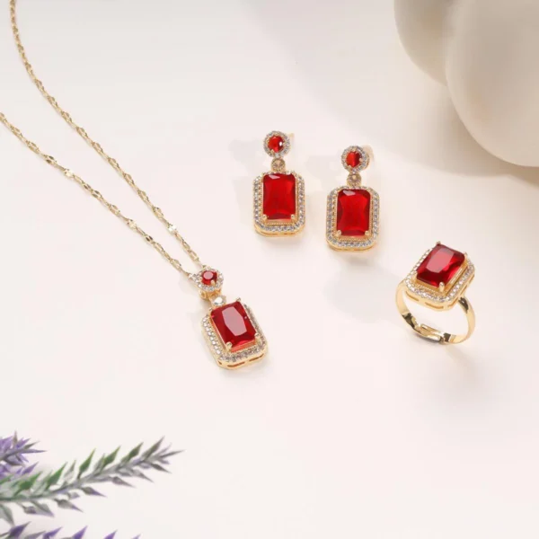 Hot Mess Royalty Red & Gold Jewelry Set | Bold Gem Necklace, Earrings & Ring