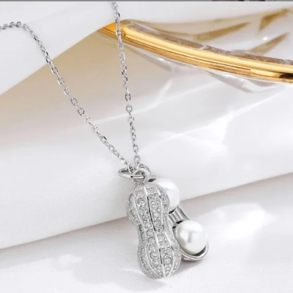 Nutty for You – Silver Pearl Peanut Pendant Necklace