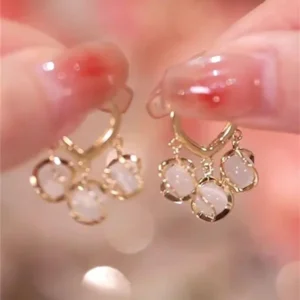 Soft pink gemstone hoop earrings with gold frame – elegant lightweight fashion jewelry