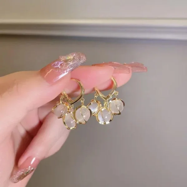 Soft pink gemstone hoop earrings with gold frame – elegant lightweight fashion jewelry