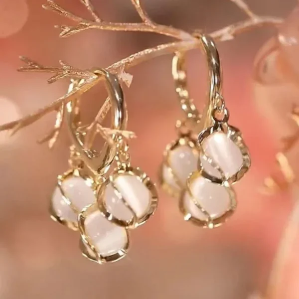 Soft pink gemstone hoop earrings with gold frame – elegant lightweight fashion jewelry