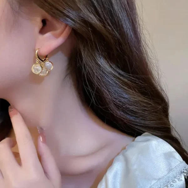 Soft pink gemstone hoop earrings with gold frame – elegant lightweight fashion jewelry