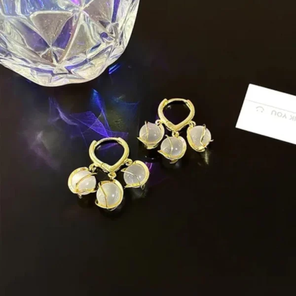 Soft pink gemstone hoop earrings with gold frame – elegant lightweight fashion jewelry