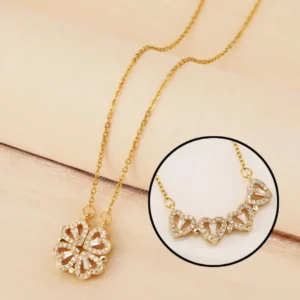 Lucky You – Elegant Gold Plated Clover Pendant Necklace with Crystal Detailing