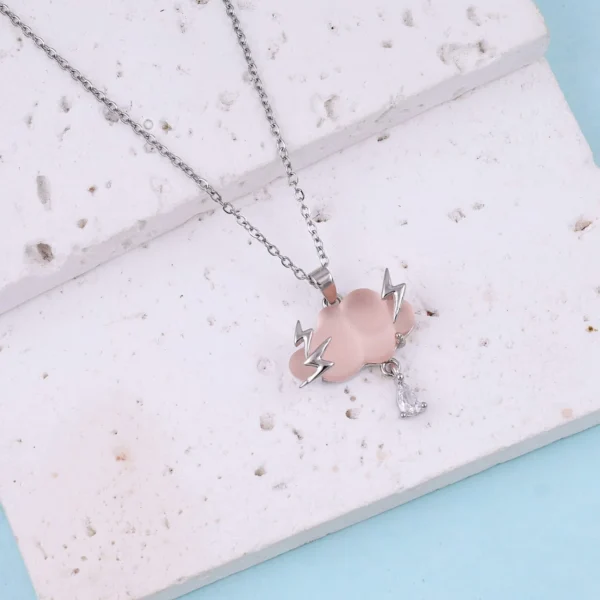 Pink Storm Panic | Silver-Plated Cloud Necklace for Soft Girls with Loud Lightning