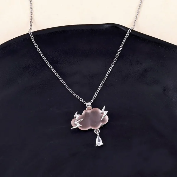 Pink Storm Panic | Silver-Plated Cloud Necklace for Soft Girls with Loud Lightning