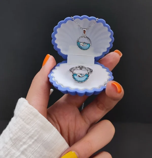Wave Me Baby One More Time | Ocean Blue Wave Pendant & Ring Set for Sea-Obsessed Cuties