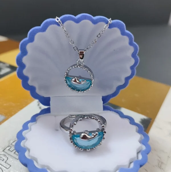 Wave Me Baby One More Time | Ocean Blue Wave Pendant & Ring Set for Sea-Obsessed Cuties