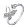 Trendy silver butterfly ring with crystals for women, adjustable daily wear jewelry