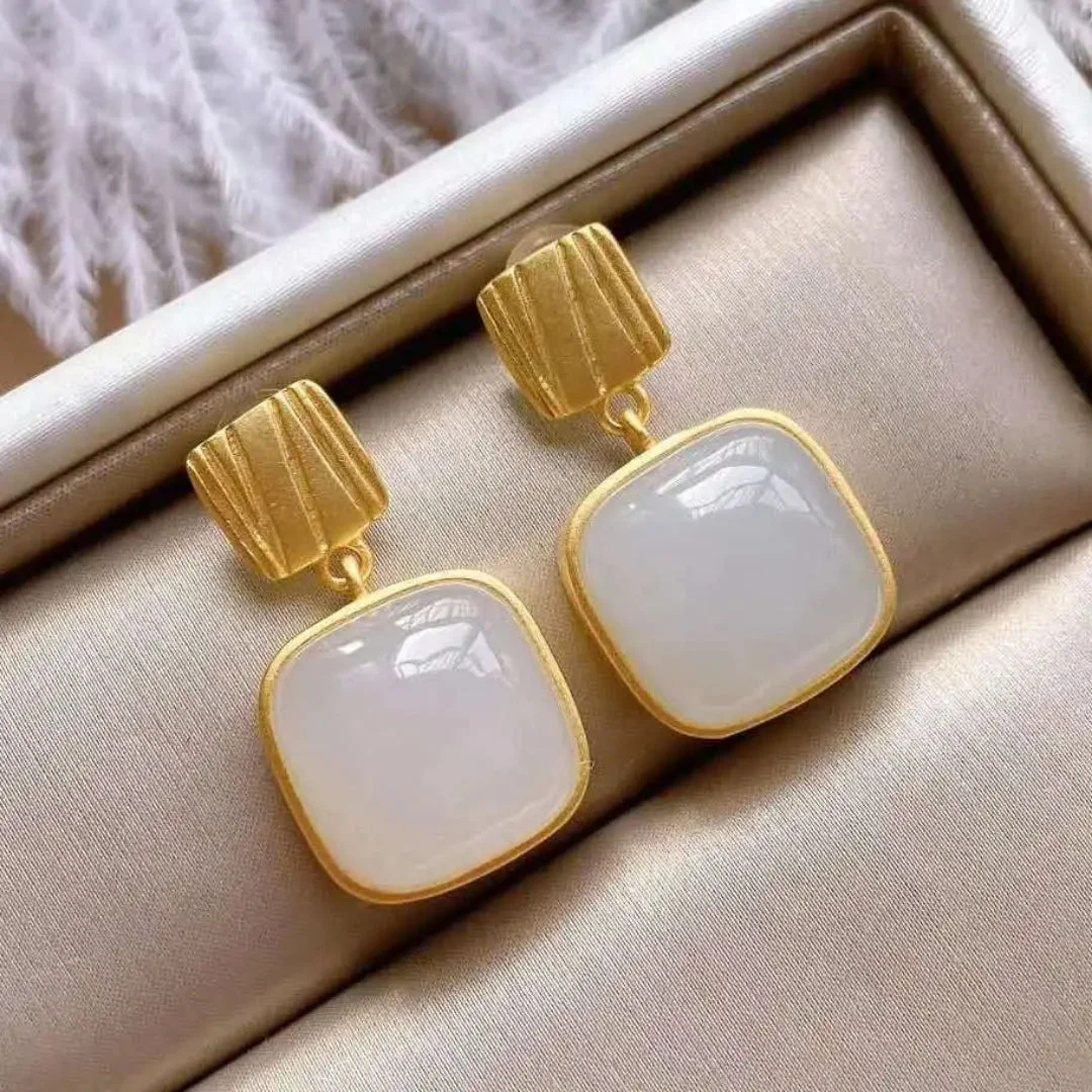 gold drop earrings, white stone earrings, elegant office earrings, minimal jewelry for women, daily wear earrings, trendy earrings for girls, western style earrings, classy earrings online, statement earrings work wear