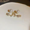 Gold floral pearl stud earrings with crystal design, minimalist daily wear earrings for women