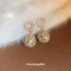 Gold halo pearl drop earrings with crystal and stone detailing for women, party wear danglers