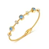 Gold-tone stainless steel evil eye bracelet for women with zircon beads, adjustable kada