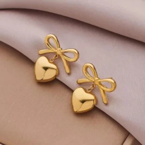 Heart On a String – Cute Gold Bow Earrings for Girls