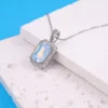 “Square opal crystal pendant necklace with silver chain”